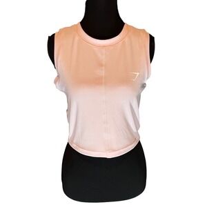 Gymshark Womens Pink Ribbed Open Back Crop Tank Top Size M Sporty Athleisure
